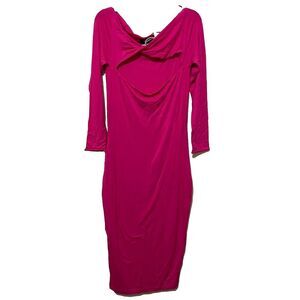 SER•O•YA Hot Pink Irene Dress Long Sleeve Cut Out Midi Length Size Medium NWT